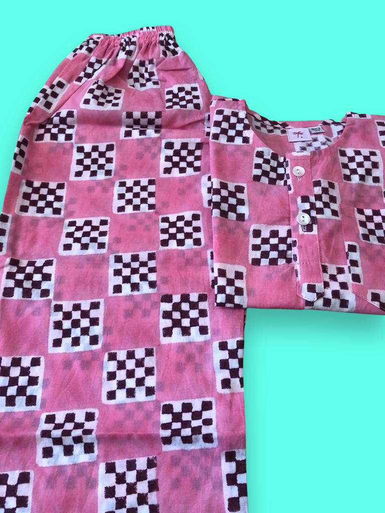 Hot Pink Check Kid Kaftan