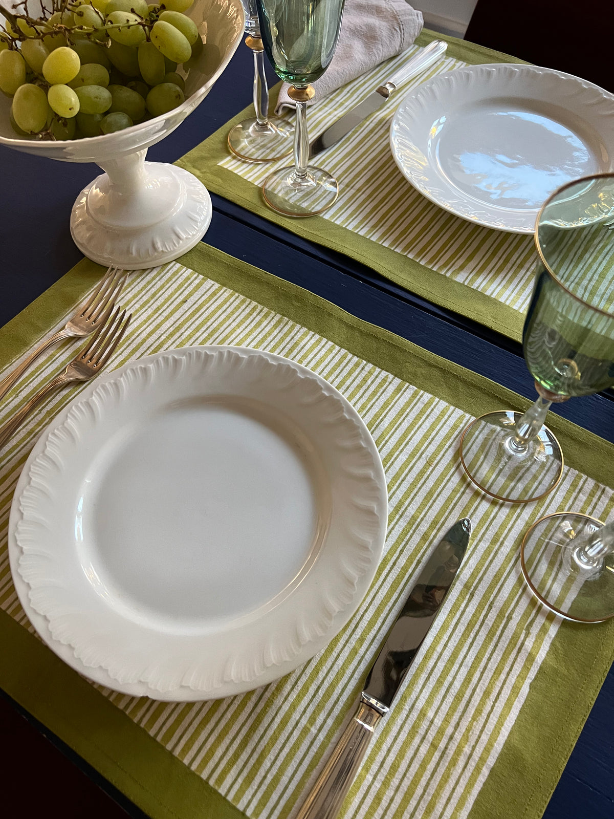 Vibrant Vertical Stripes Canvas Table Mat in Acid Green and Dark Green