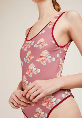 Womens Pink Fish one-piece Swimsuit