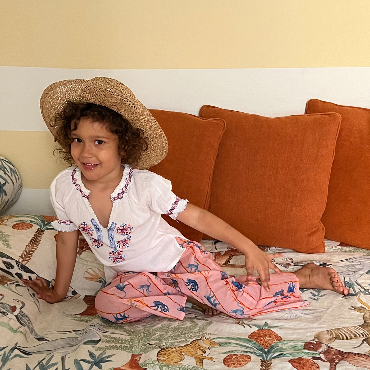 Kids Monkey-Print Cotton Trousers